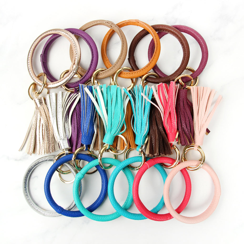 LEATHER COATED KEY RING WITH LEATHER TASSEL