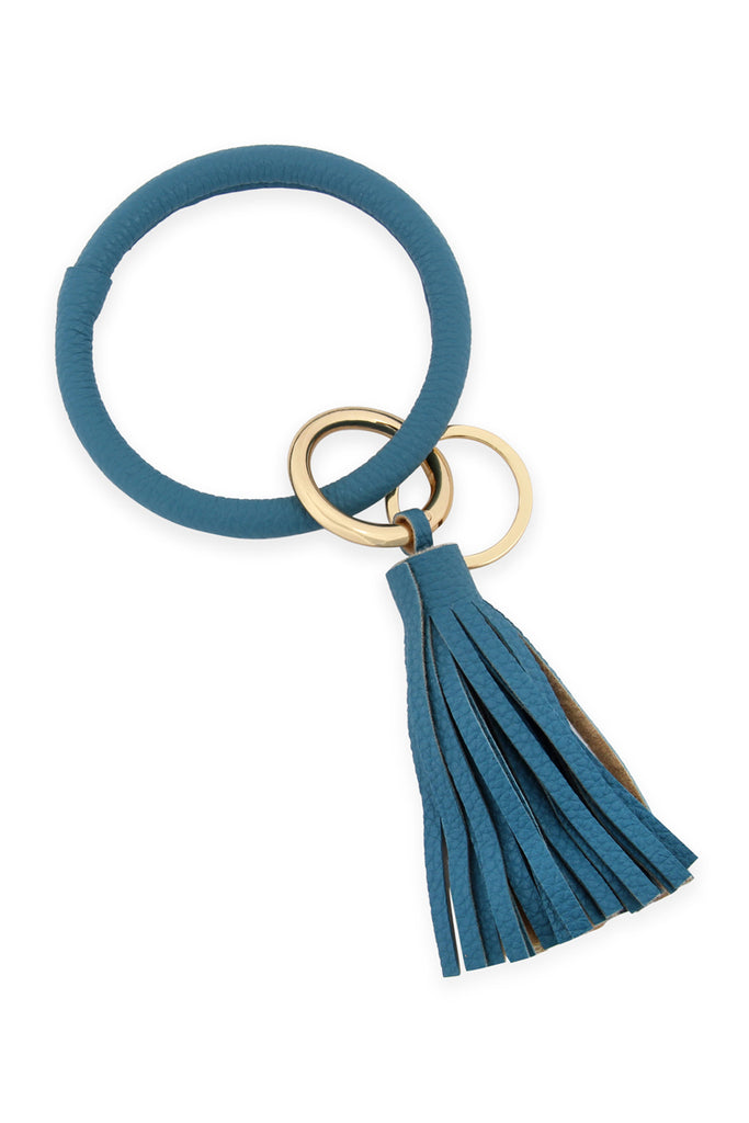 LEATHER COATED KEY RING WITH LEATHER TASSEL