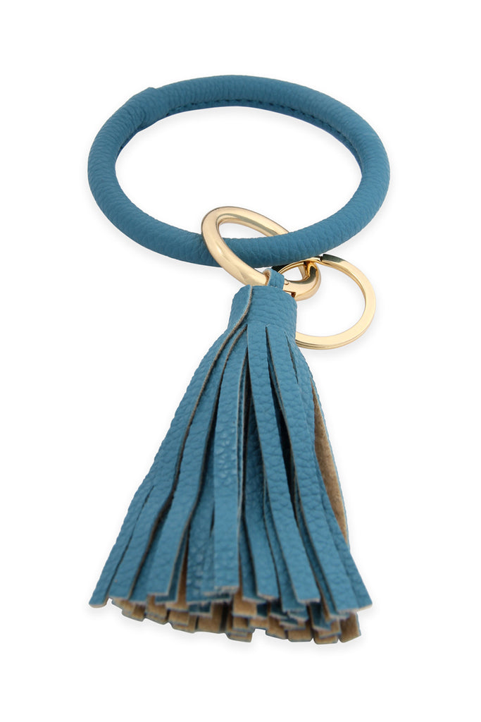 LEATHER COATED KEY RING WITH LEATHER TASSEL