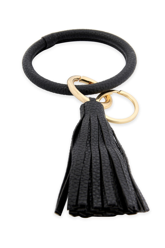 LEATHER COATED KEY RING WITH LEATHER TASSEL
