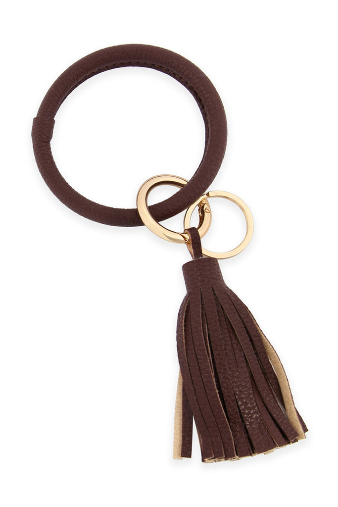 LEATHER COATED KEY RING WITH LEATHER TASSEL