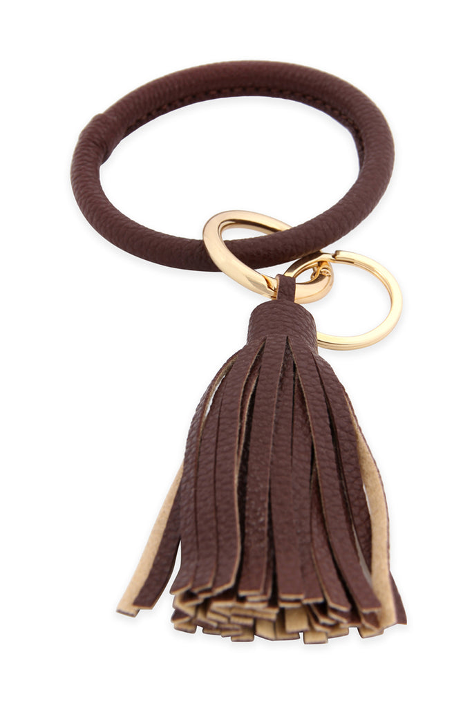 LEATHER COATED KEY RING WITH LEATHER TASSEL