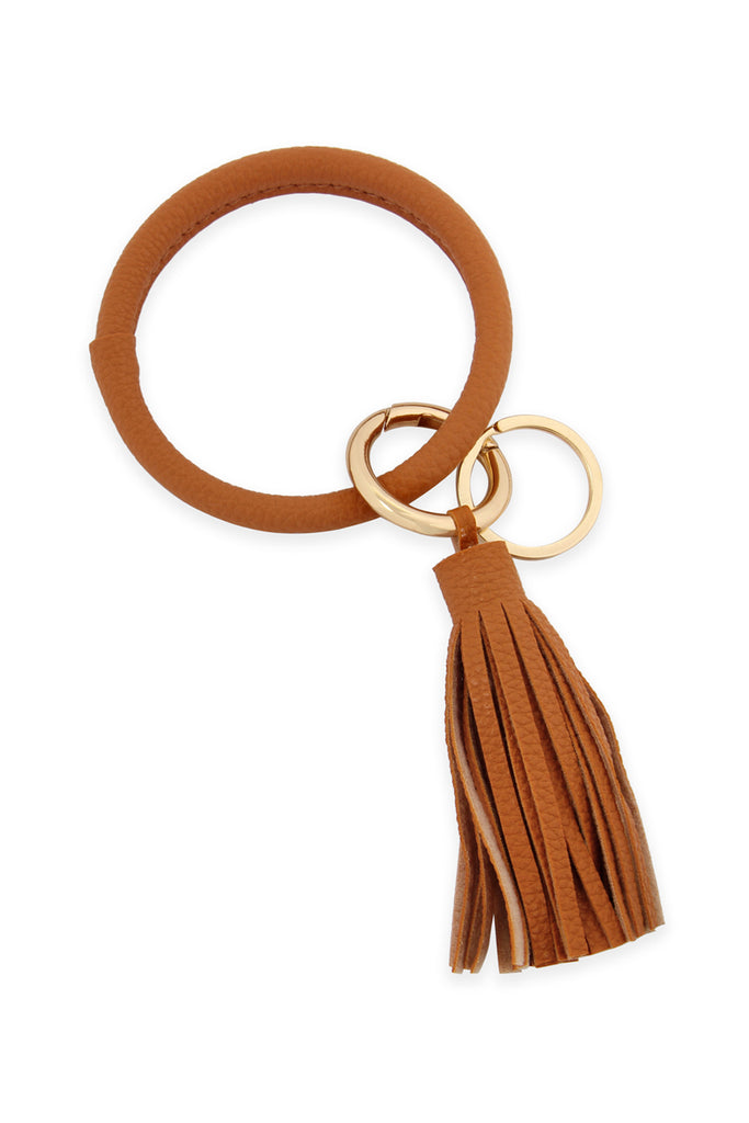 LEATHER COATED KEY RING WITH LEATHER TASSEL