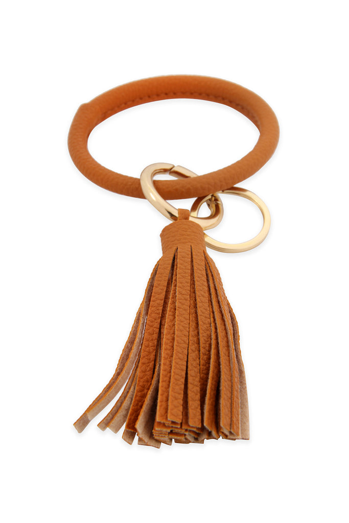 LEATHER COATED KEY RING WITH LEATHER TASSEL