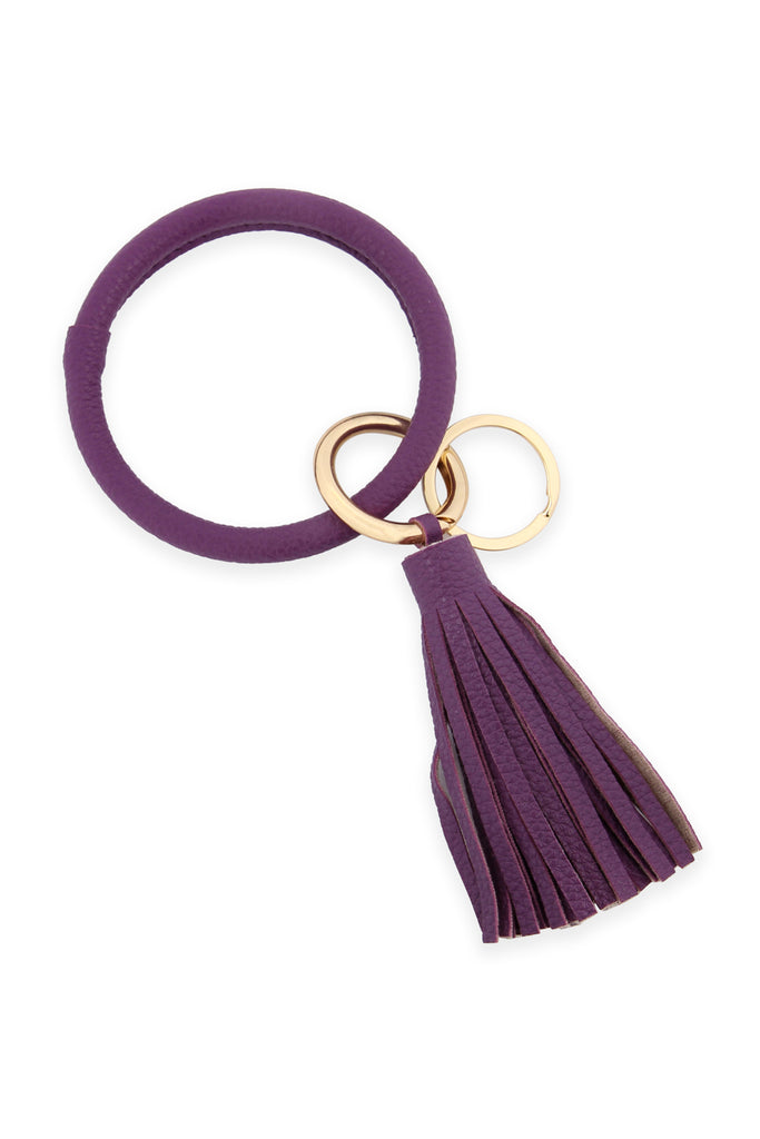 LEATHER COATED KEY RING WITH LEATHER TASSEL