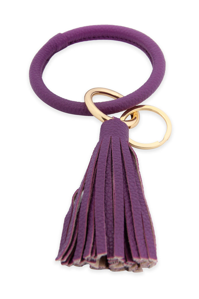 LEATHER COATED KEY RING WITH LEATHER TASSEL