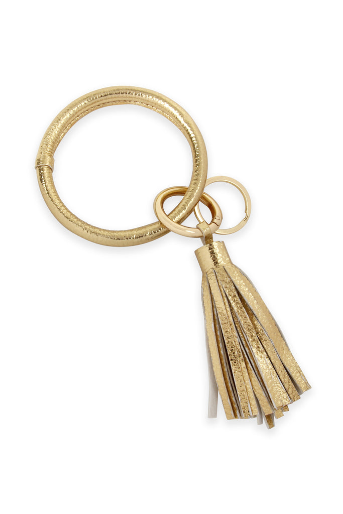LEATHER COATED KEY RING WITH LEATHER TASSEL