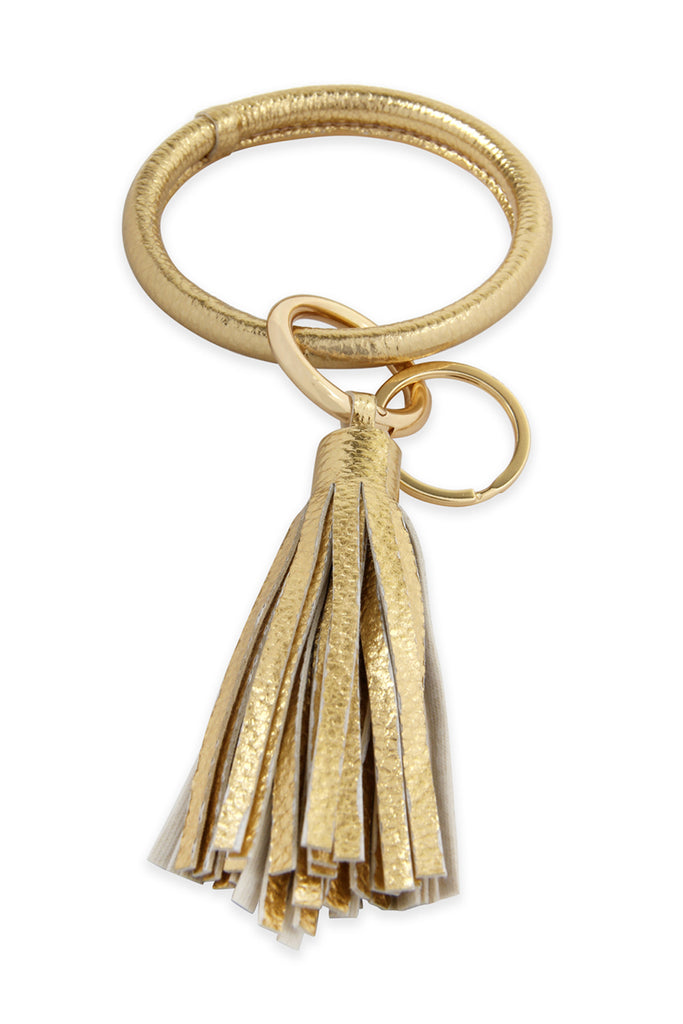 LEATHER COATED KEY RING WITH LEATHER TASSEL