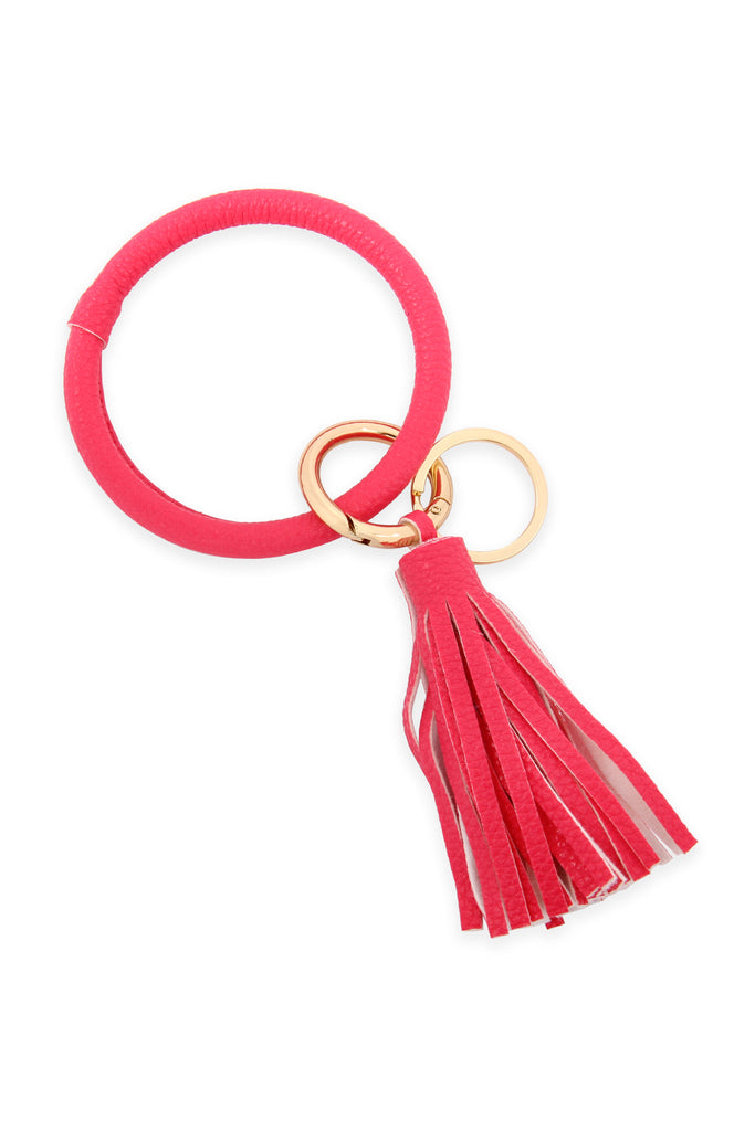 LEATHER COATED KEY RING WITH LEATHER TASSEL