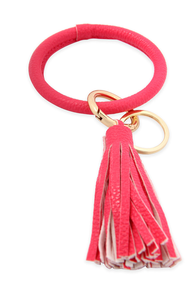 LEATHER COATED KEY RING WITH LEATHER TASSEL