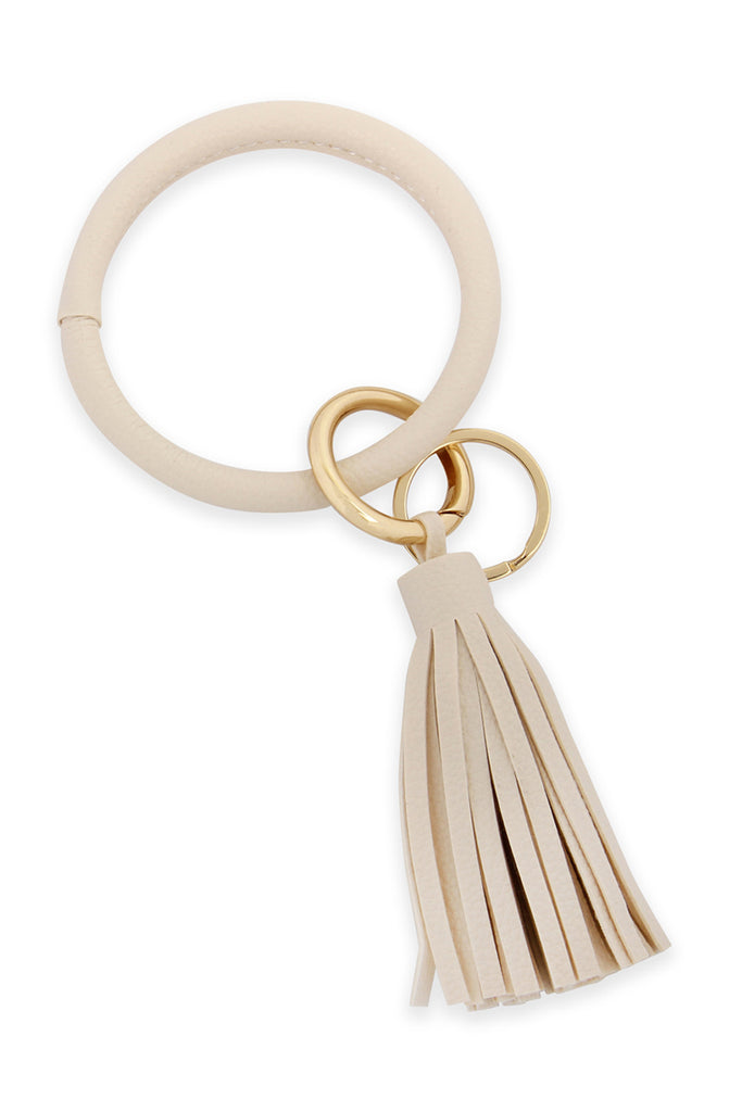 LEATHER COATED KEY RING WITH LEATHER TASSEL