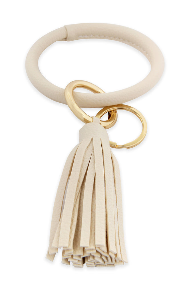 LEATHER COATED KEY RING WITH LEATHER TASSEL
