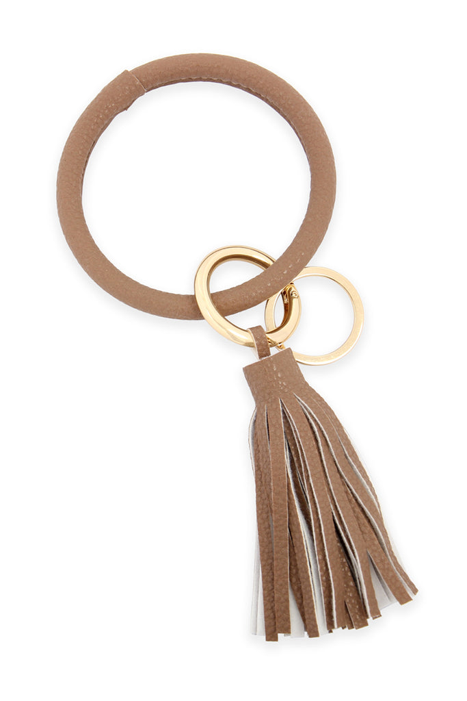 LEATHER COATED KEY RING WITH LEATHER TASSEL