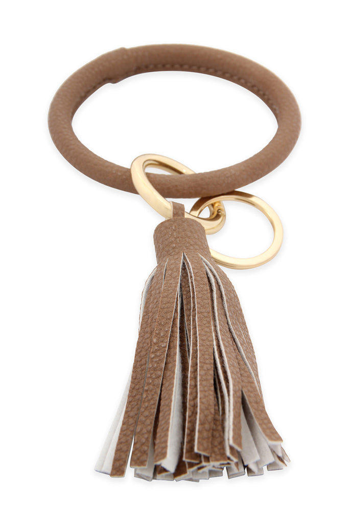 LEATHER COATED KEY RING WITH LEATHER TASSEL