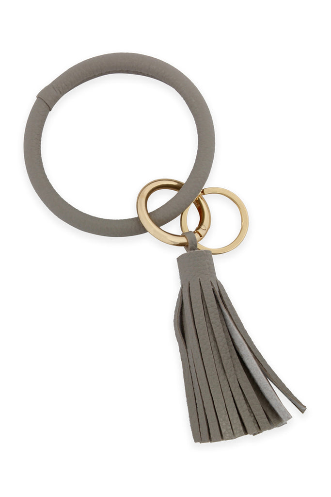 LEATHER COATED KEY RING WITH LEATHER TASSEL