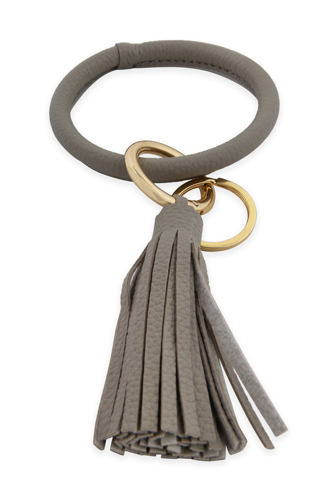 LEATHER COATED KEY RING WITH LEATHER TASSEL