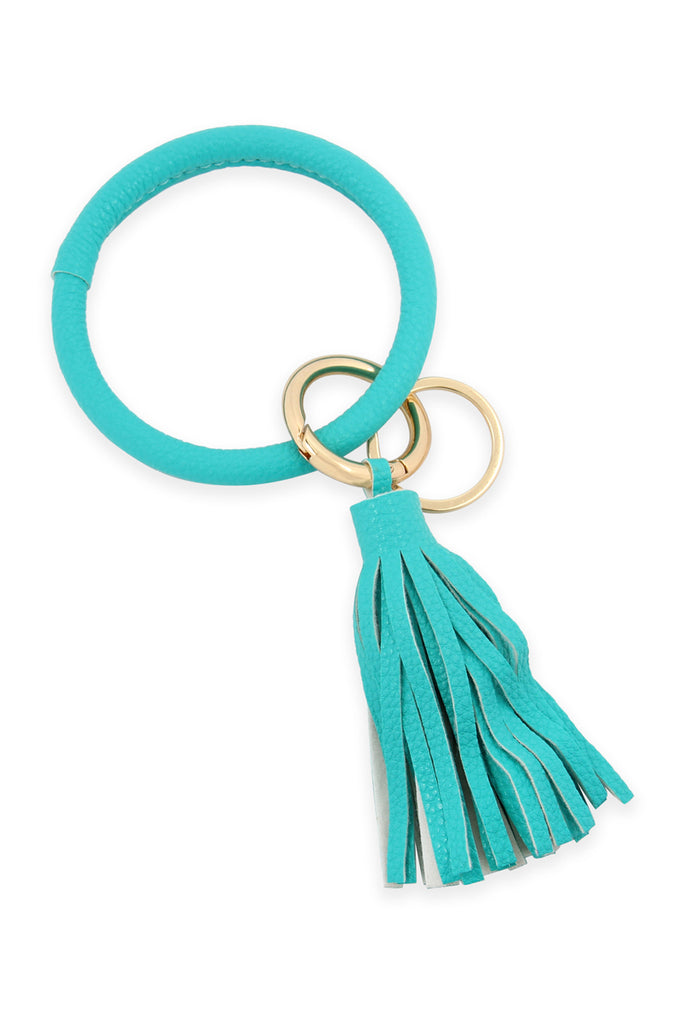 LEATHER COATED KEY RING WITH LEATHER TASSEL