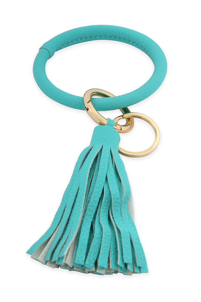 LEATHER COATED KEY RING WITH LEATHER TASSEL