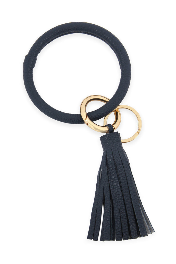 LEATHER COATED KEY RING WITH LEATHER TASSEL