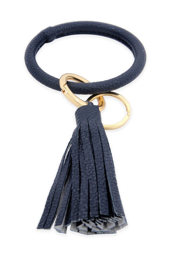 LEATHER COATED KEY RING WITH LEATHER TASSEL