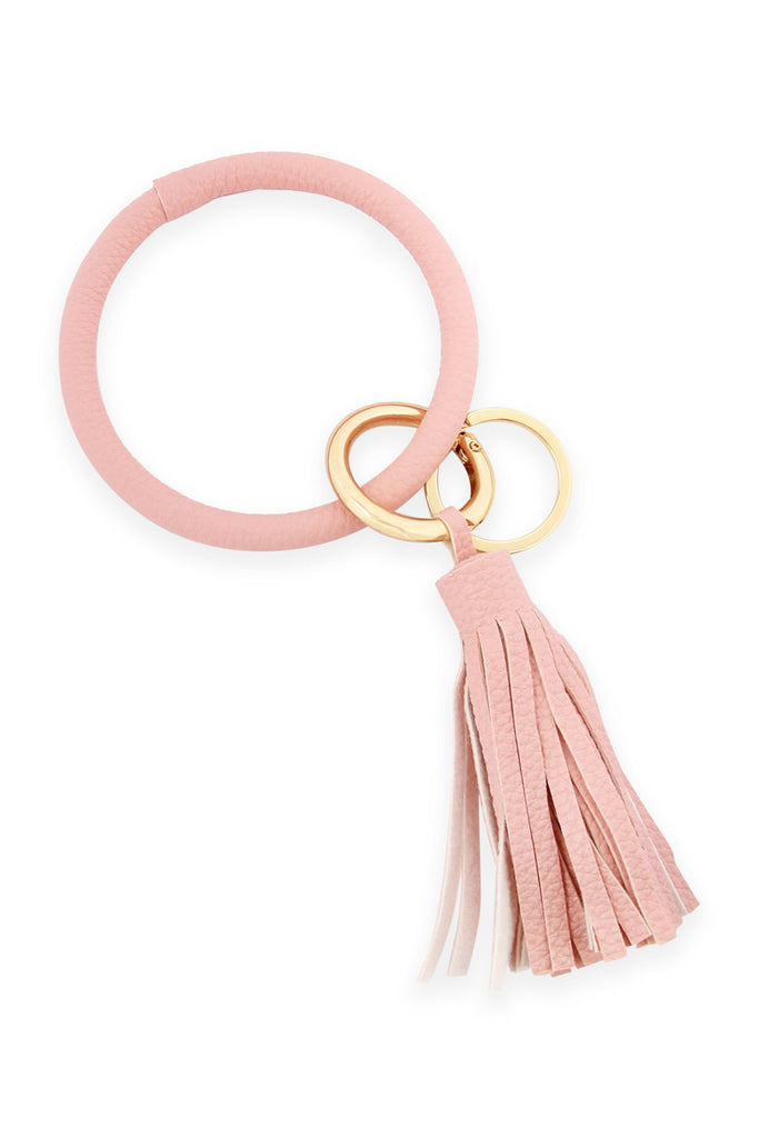 LEATHER COATED KEY RING WITH LEATHER TASSEL