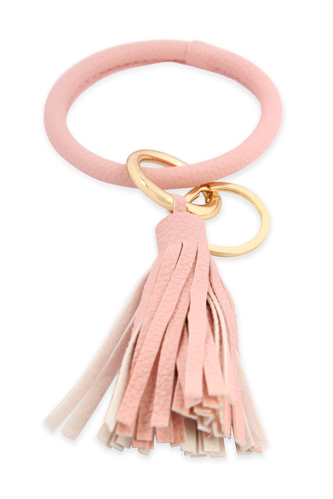 LEATHER COATED KEY RING WITH LEATHER TASSEL