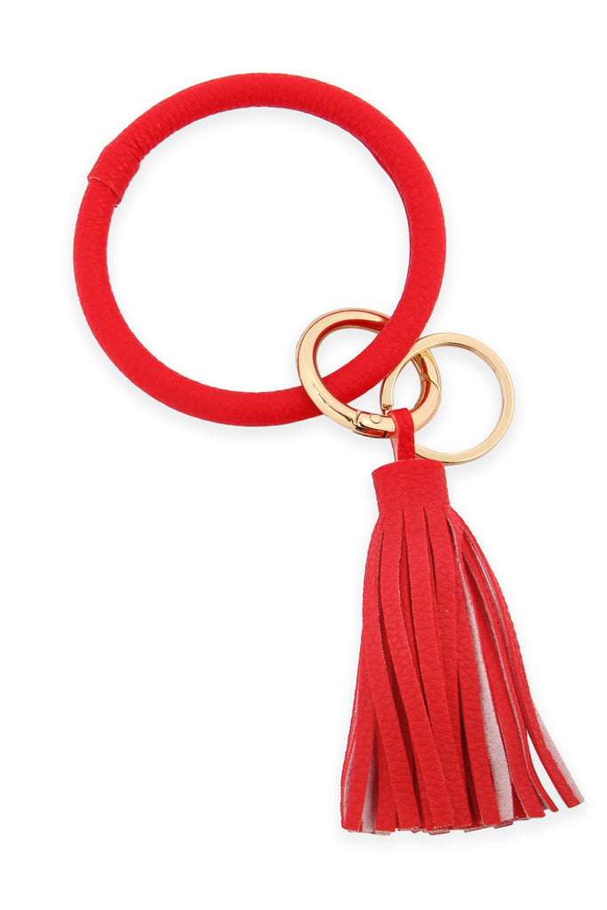 LEATHER COATED KEY RING WITH LEATHER TASSEL