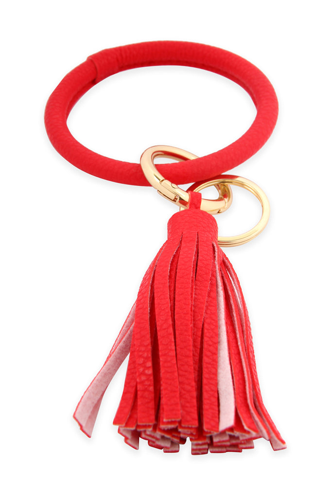 LEATHER COATED KEY RING WITH LEATHER TASSEL