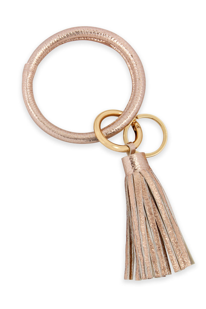 LEATHER COATED KEY RING WITH LEATHER TASSEL