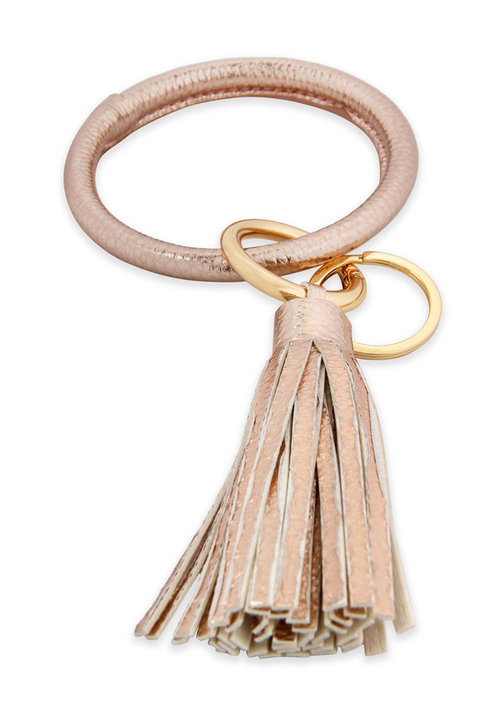 LEATHER COATED KEY RING WITH LEATHER TASSEL