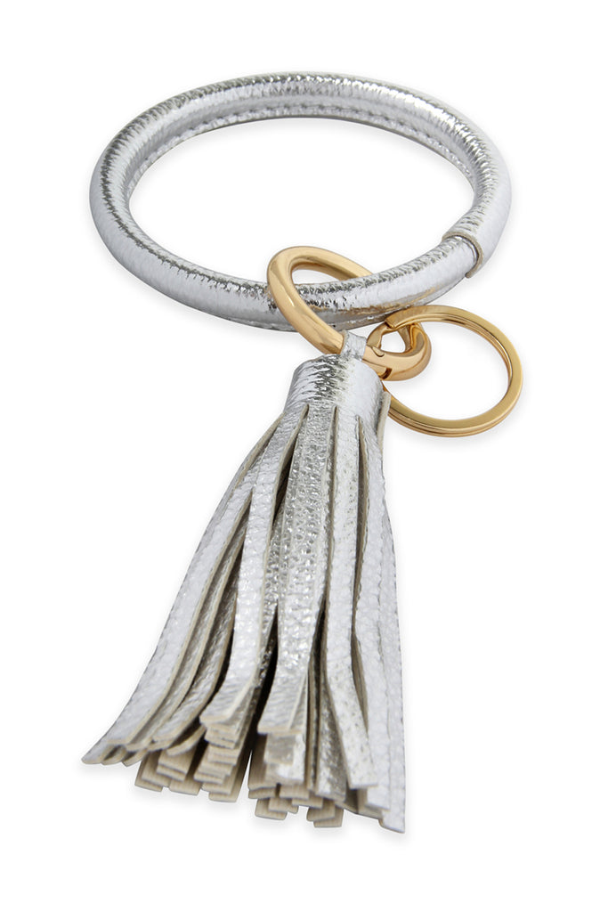 LEATHER COATED KEY RING WITH LEATHER TASSEL