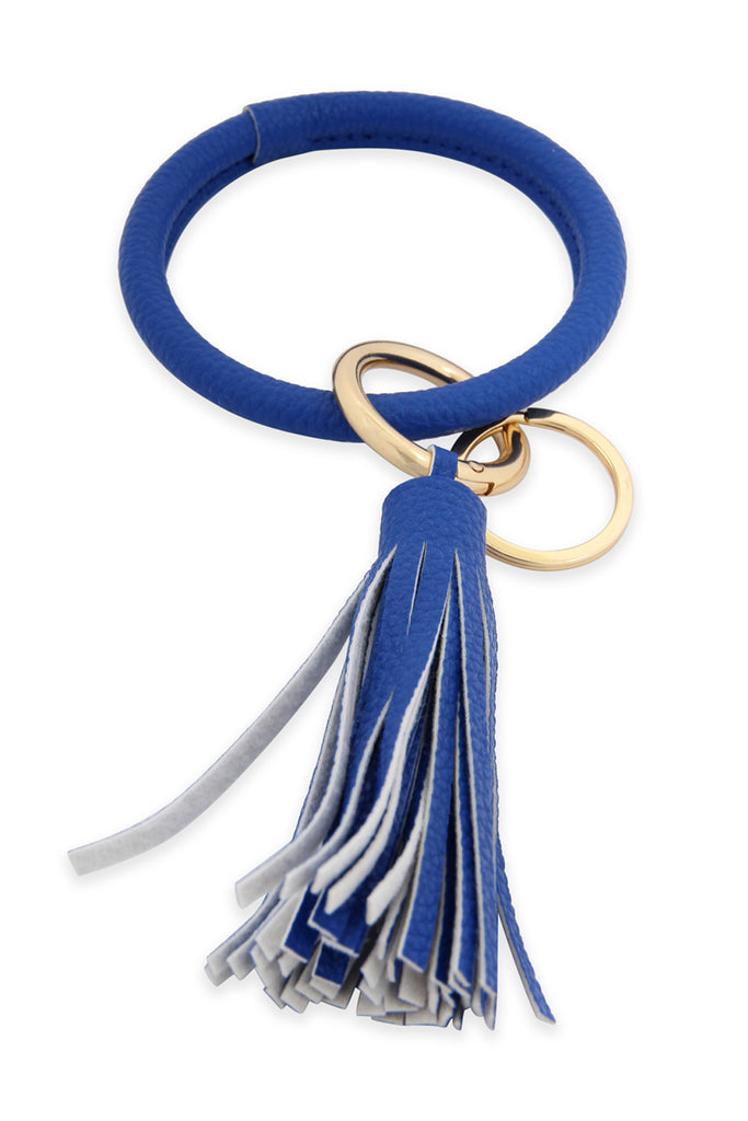 LEATHER COATED KEY RING WITH LEATHER TASSEL
