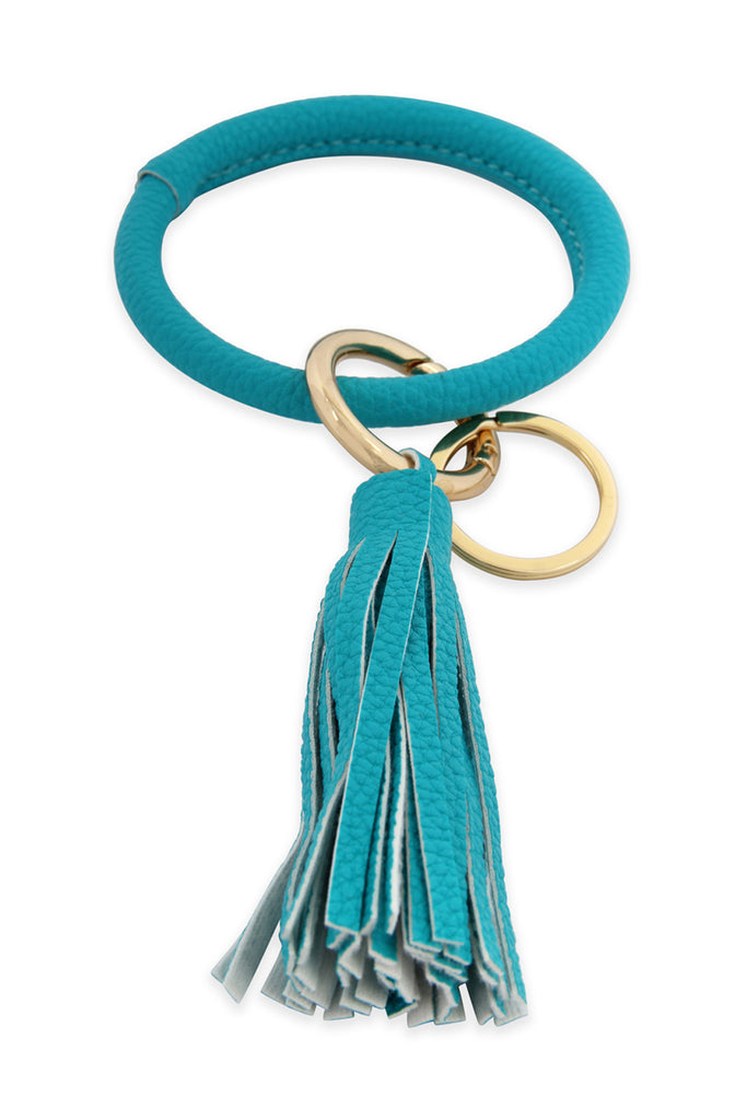 LEATHER COATED KEY RING WITH LEATHER TASSEL