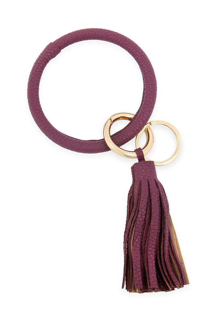 LEATHER COATED KEY RING WITH LEATHER TASSEL