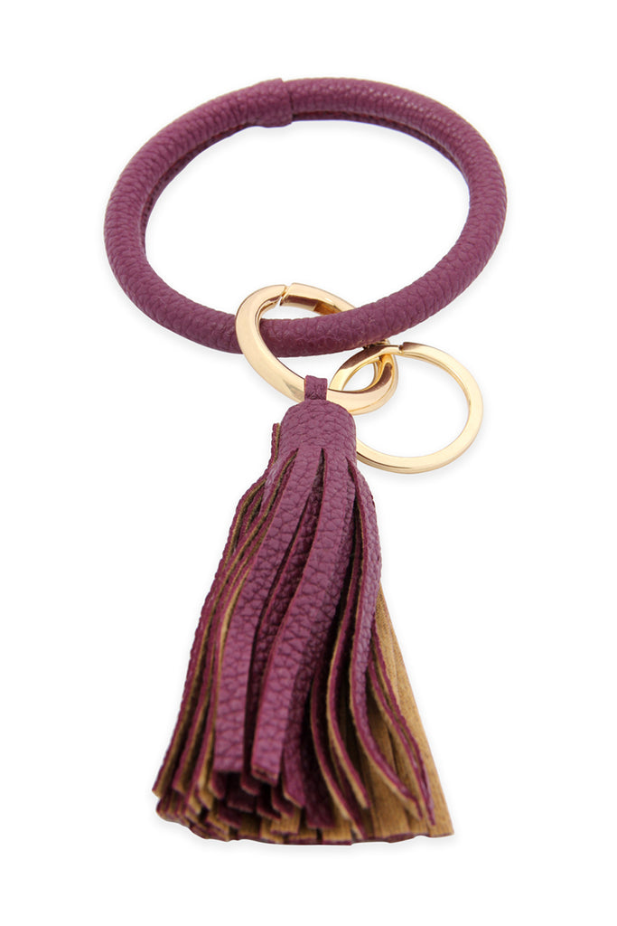 LEATHER COATED KEY RING WITH LEATHER TASSEL