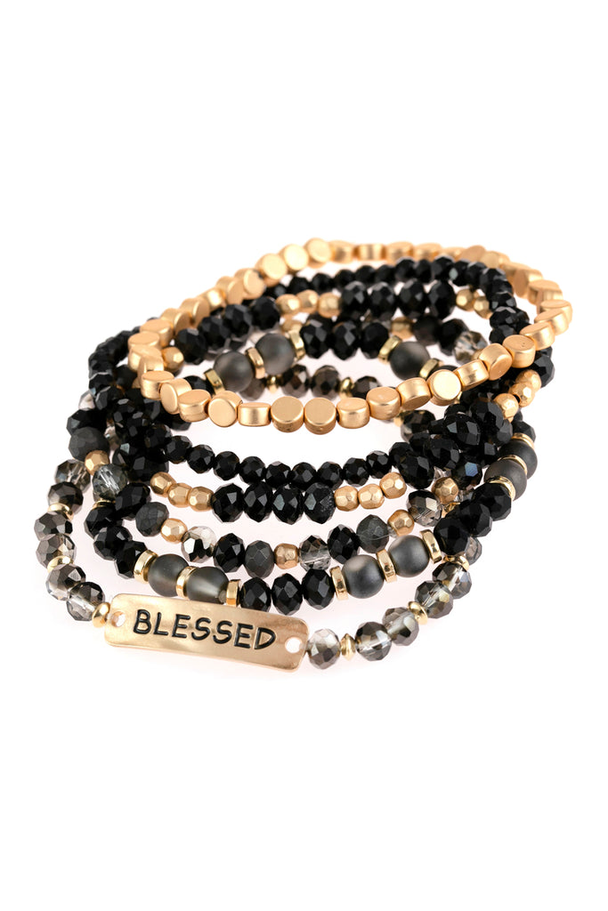 "BLESSED" CHARM MIXED BEADS BRACELET