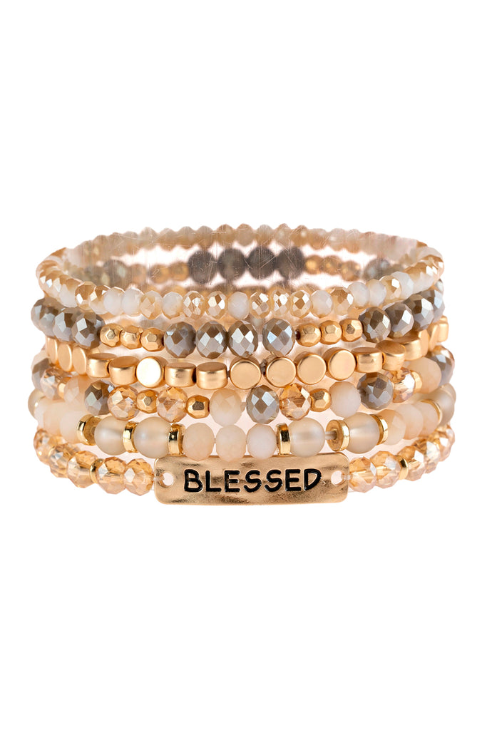 "BLESSED" CHARM MIXED BEADS BRACELET