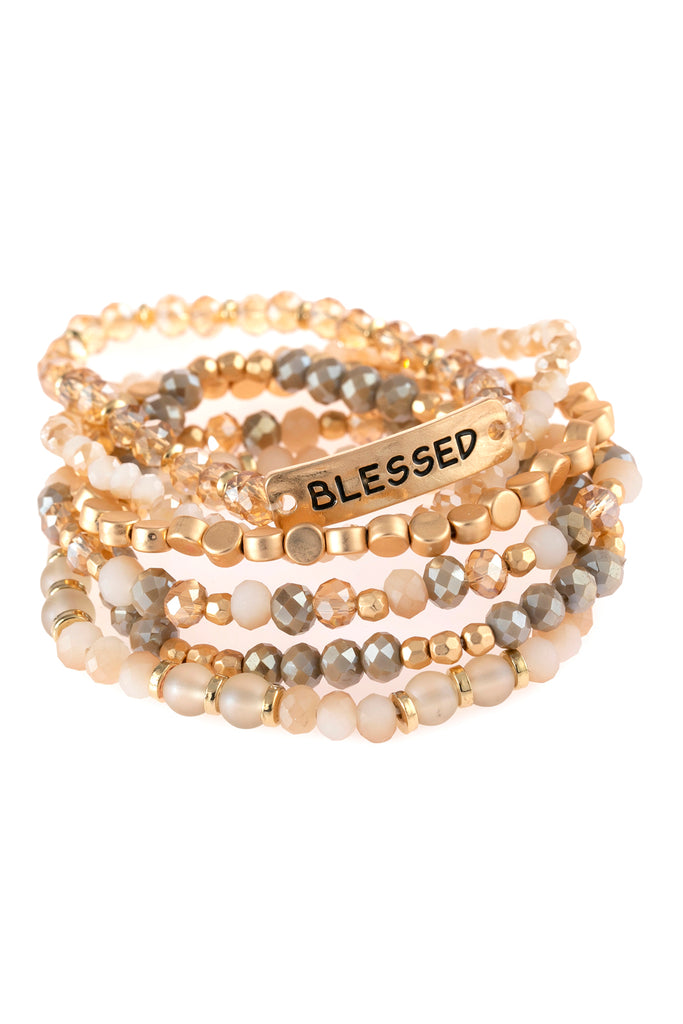 "BLESSED" CHARM MIXED BEADS BRACELET