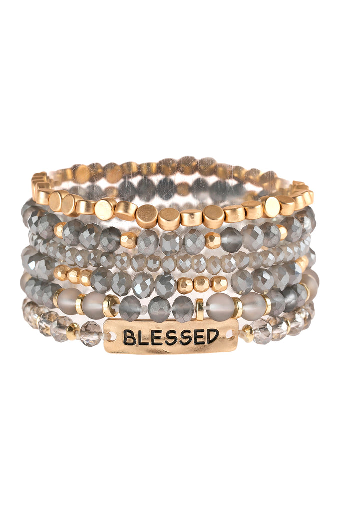 "BLESSED" CHARM MIXED BEADS BRACELET