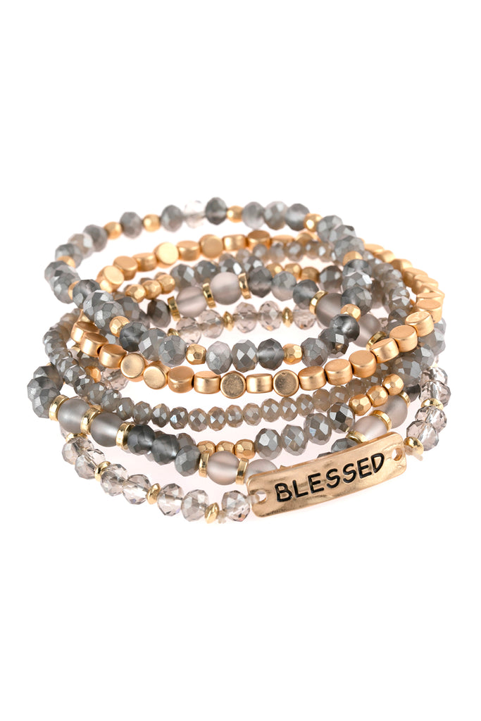 "BLESSED" CHARM MIXED BEADS BRACELET