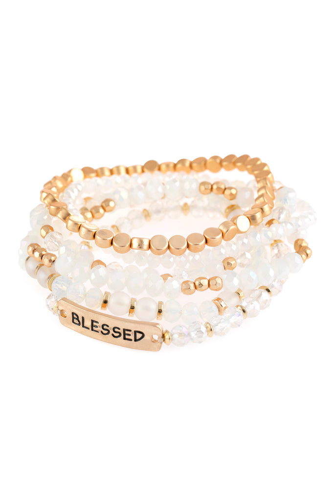 "BLESSED" CHARM MIXED BEADS BRACELET