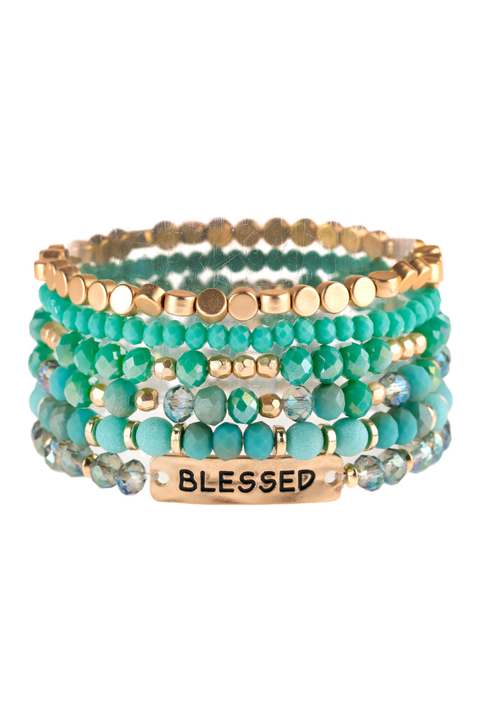 "BLESSED" CHARM MIXED BEADS BRACELET