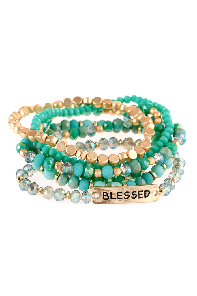 "BLESSED" CHARM MIXED BEADS BRACELET