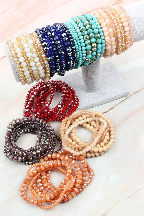 SEVEN LINES GLASS BEADS STRETCH BRACELET