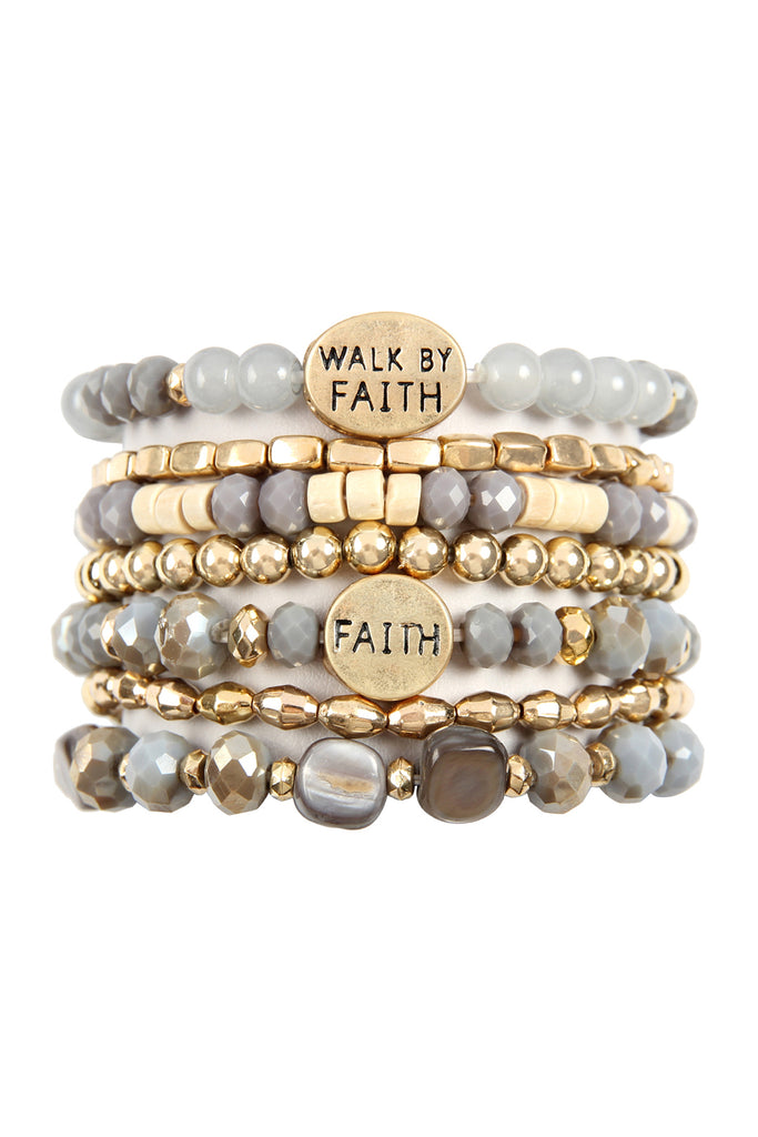 "WALK BY FAITH" CHARM MIX BEADS BRACELET