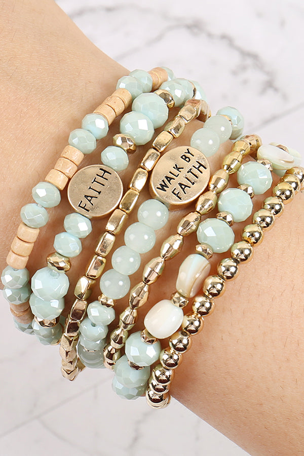 "WALK BY FAITH" CHARM MIX BEADS BRACELET