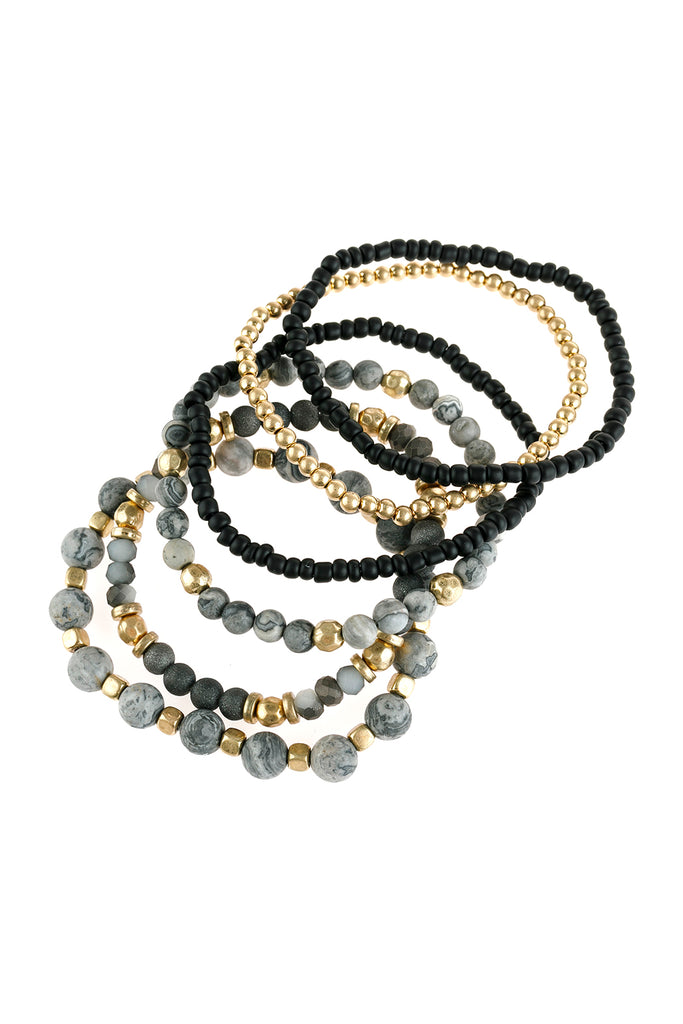 HDB2928 - NATURAL STONE MIXED BEADS CHARM BRACELET