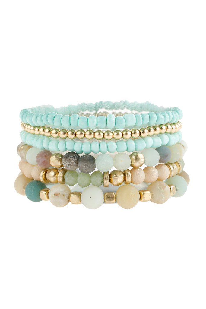HDB2928 - NATURAL STONE MIXED BEADS CHARM BRACELET