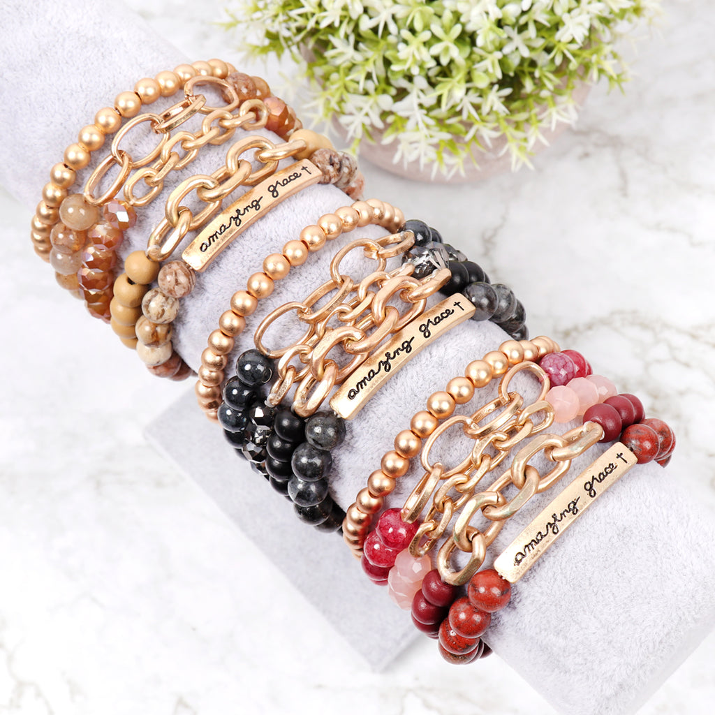 HDB2995 - "AMAZING GRACE" CHARM MULTILINE BEADED BRACELET