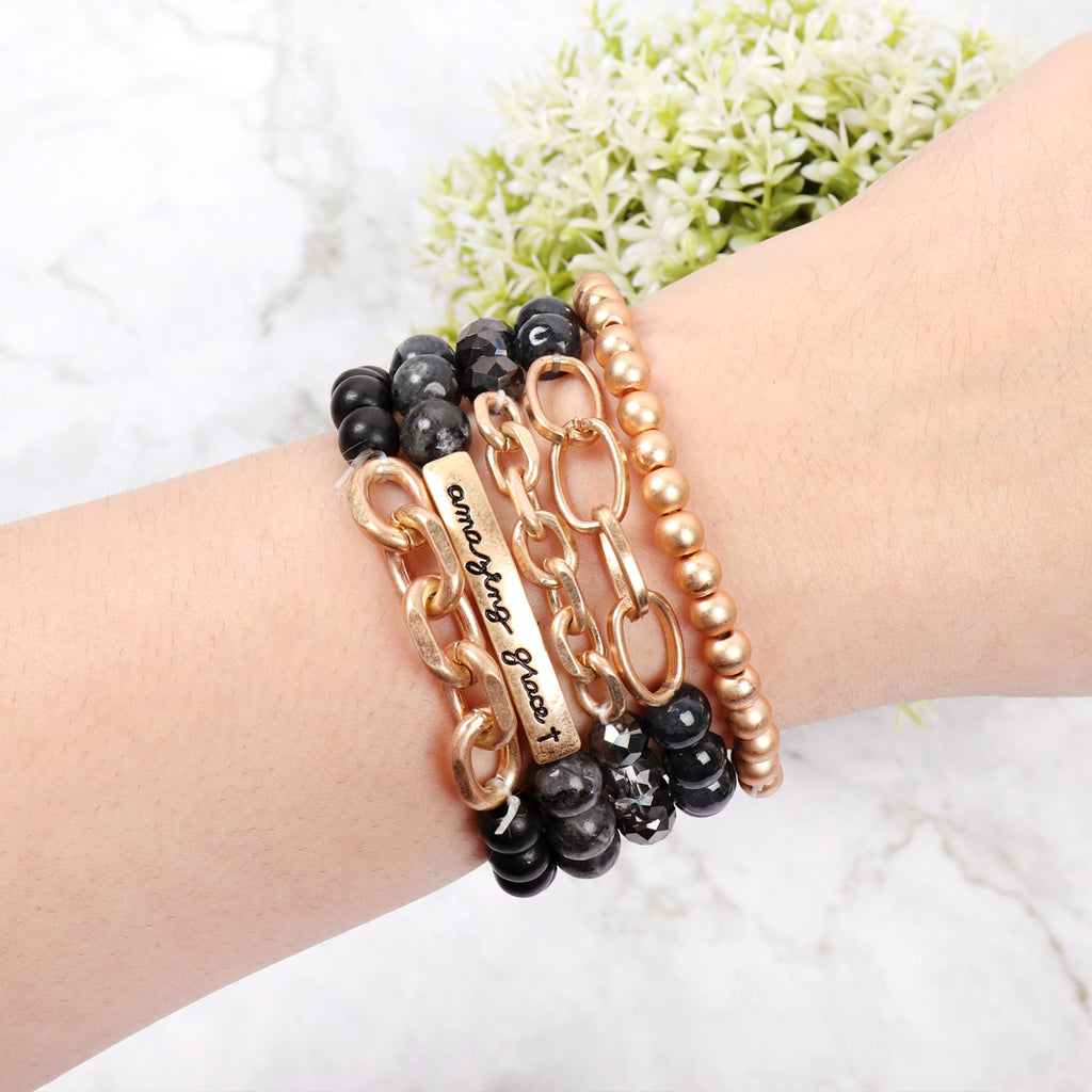 HDB2995 - "AMAZING GRACE" CHARM MULTILINE BEADED BRACELET